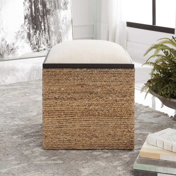 Island Natural and White Square Straw Ottoman, image 3