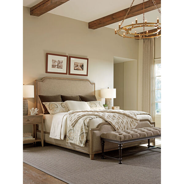 Cypress Point Antique Brass Stone Harbour Upholstered King Bed, image 3