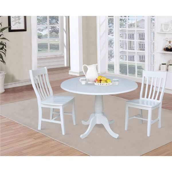 White Round Pedestal Drop Leaf Table with Chairs, 3-Piece, image 1