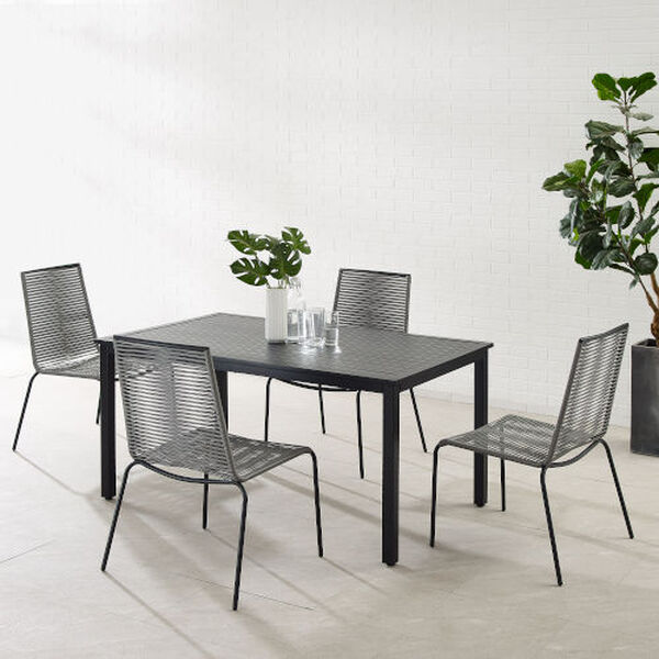 Fenton Gray and Matte Black Outdoor Five-Piece Wicker Dining Table Set, image 1