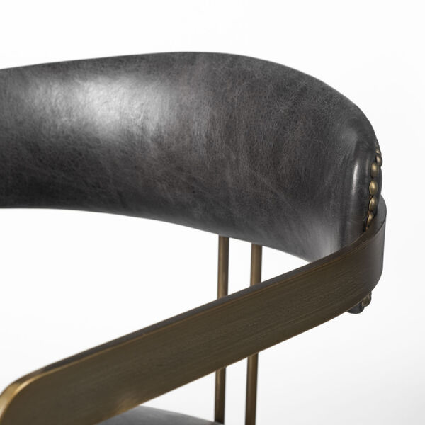 Hoskins II Black and Gold Leather Seat Dining Arm Chair, image 6