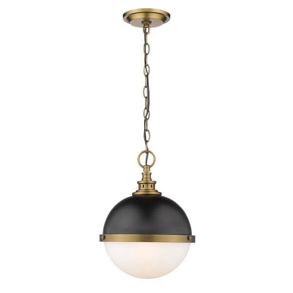 Peyton Matte Black and Factory Bronze Two-Light Pendant With Opal Etched Glass, image 1