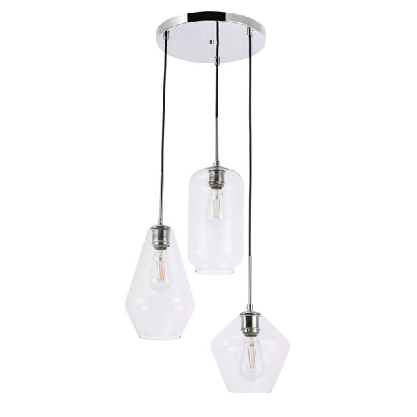 Gene Chrome 17-Inch Three-Light Pendant with Clear Glass, image 5