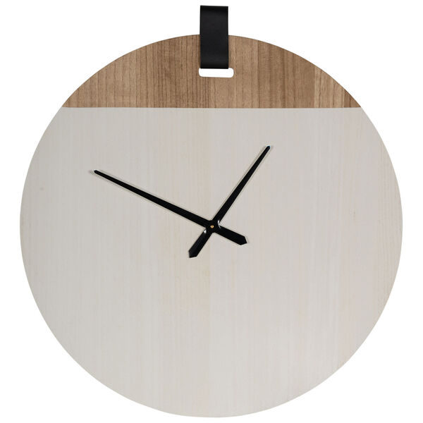 Indra Natural Wooden and Whitewash Colorblock 30-Inch Wall Clock, image 1