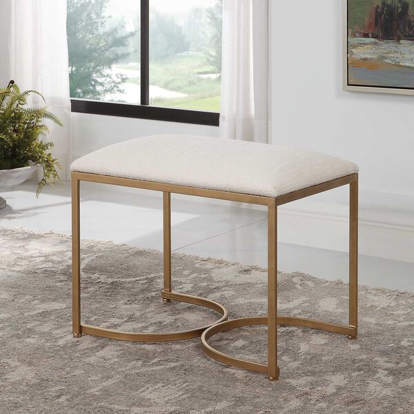 Whittier Brushed Brass and Crisp White Half Circle Accent Bench, image 2