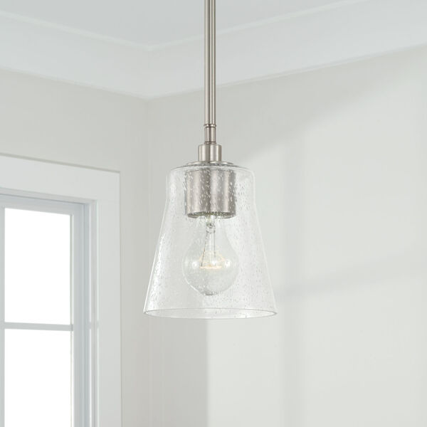 HomePlace Baker Brushed Nickel One-Light Mi Pendant with Clear Seeded Glass, image 3