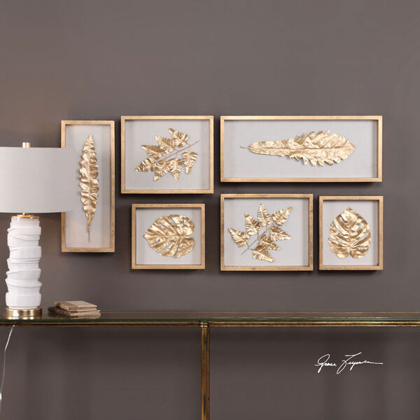 Golden Leaves Shadow Box, Set of Six, image 1