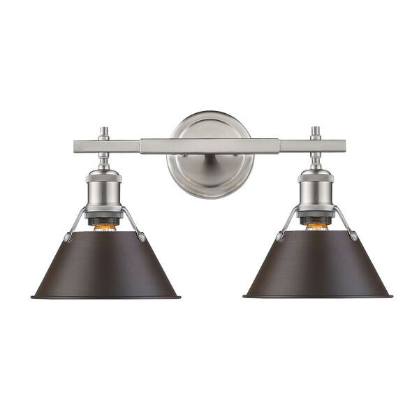 Orwell Pewter Two-Light Bath Vanity with Rubbed Bronze Shades, image 1