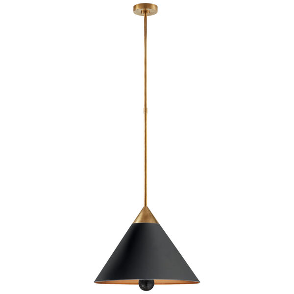 Cleo Small Pendant in Antique-Burnished Brass and Black with Frosted Acrylic by Kelly Wearstler, image 1