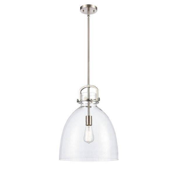 Newton Brushed Satin Nickel One-Light Pendant with Clear Dome Glass, image 1