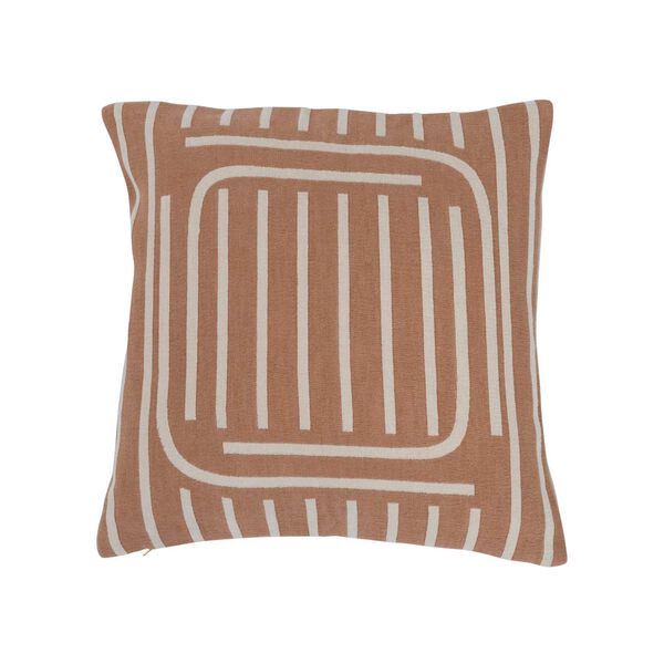 Tan Woven Cotton Reversible 20 x 20-Inch Pillow with Lines, image 1