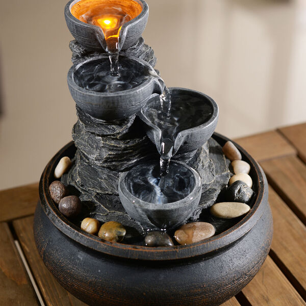 Stone Grey Table Top Fountain with LED Light, image 3