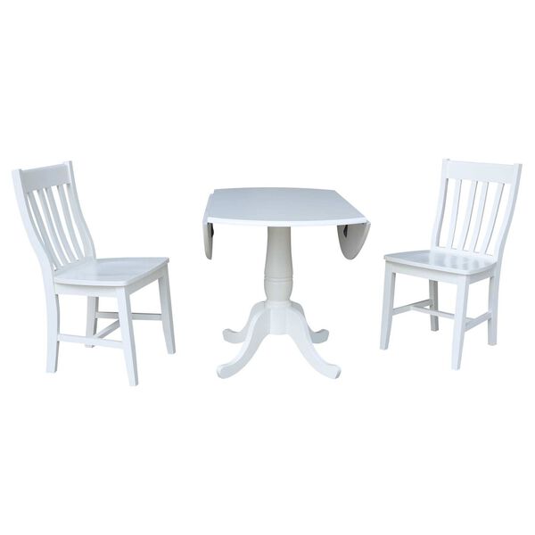 White Round Pedestal Drop Leaf Table with Chairs, 3-Piece, image 5