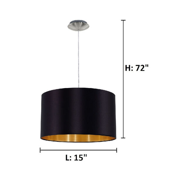 Maserlo Satin Nickel One-Light Pendant with Black Gold Shade, image 3