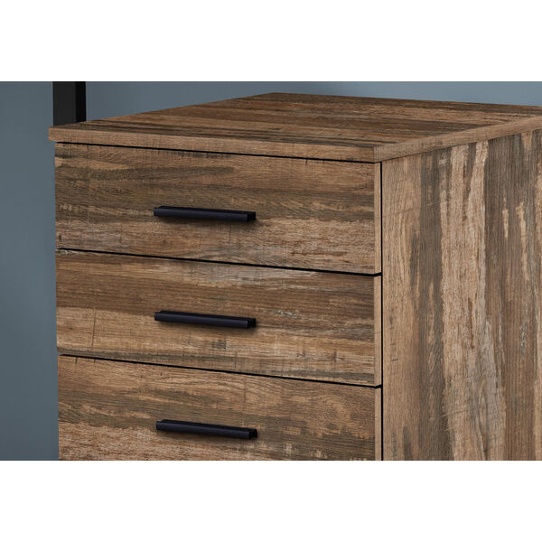 Brown and Black Filing Cabinet with Three Drawers on Castors, image 3