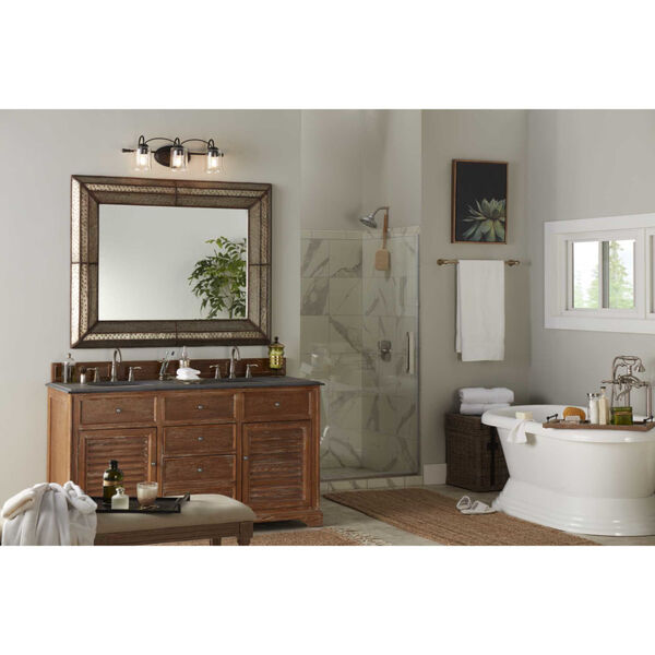 Bowman Matte Black 25-Inch Three-Light Bath Vanity with Clear Chiseled Glass Shade, image 3