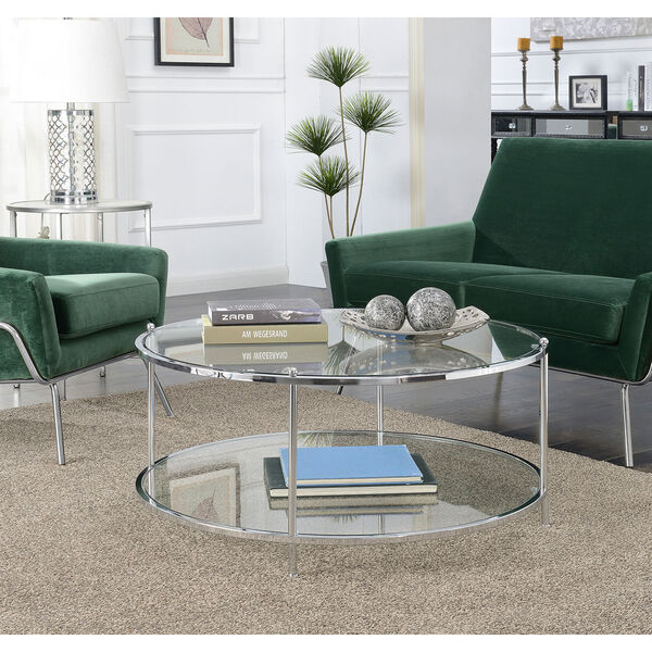 Royal Crest 2 Tier Round Glass Coffee Table in Clear Glass and Chrome Frame, image 2