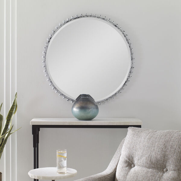 Taza Aged White and Rustic Black 32-Inch x 32-Inch Round Wall Mirror, image 3