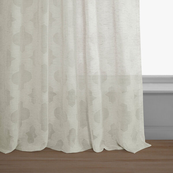 Ivory Tile Patterned Faux Linen Single Panel Curtain 50 x 96, image 6