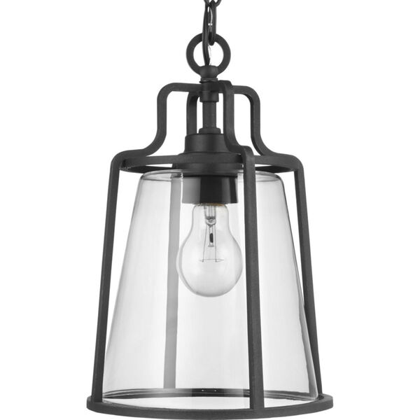 Benton Harbor Textured Black Nine-Inch One-Light Outdoor Pendant with Clear Shade, image 1