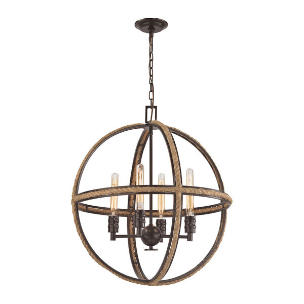 Natural Rope Oil Rubbed Bronze 24-Inch Four-Light Chandelier, image 1