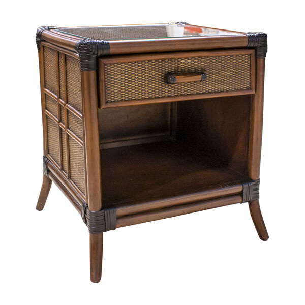 Palm Cove Antique One Drawer Nightstand with Glass, image 1