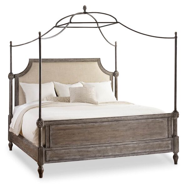 True Vintage King Fabric Upholstered Canopy Bed, image 1