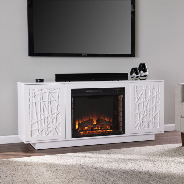 Delgrave White Electric Fireplace with Media Storage, image 3