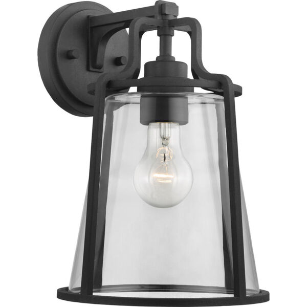 Benton Harbor Textured Black Nine-Inch One-Light Outdoor Wall Sconce with Clear Shade, image 1