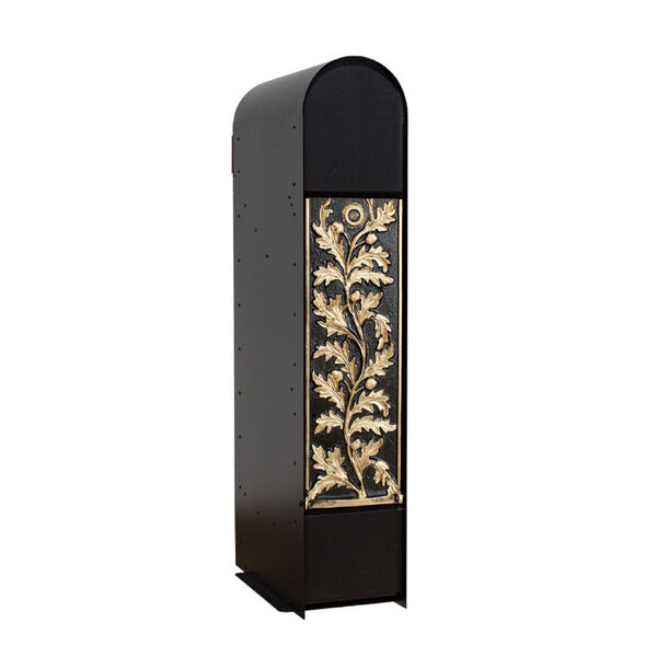 MailKeeper 150 Black and Gold 49-Inch Locking Column Mount Mailbox with Decorative Running Oak Design Front, image 2
