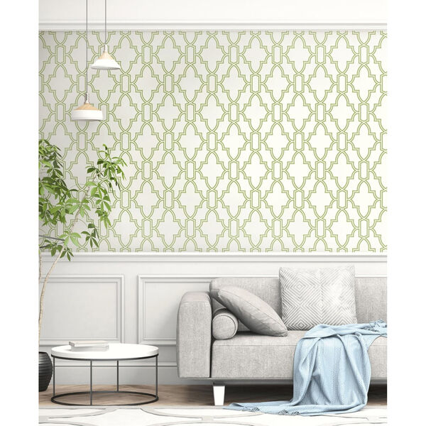 NextWall Green and White Tile Trellis Peel and Stick Wallpaper, image 1
