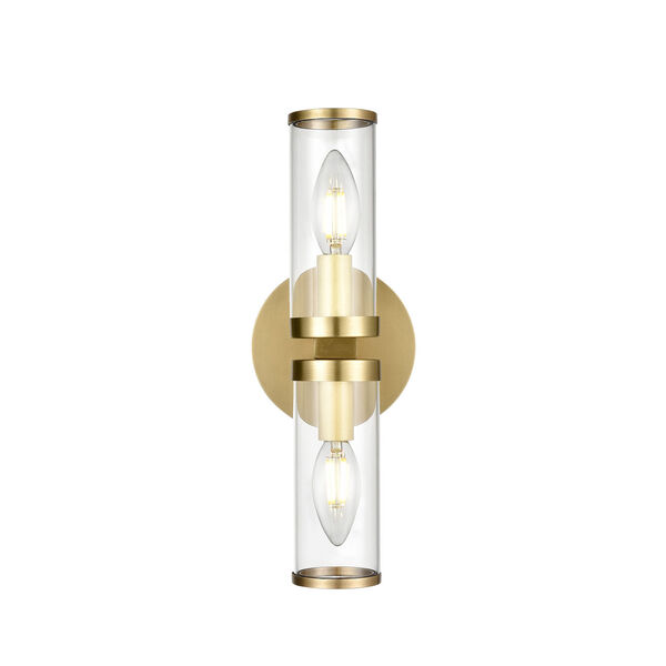 Revolve Natural Brass Two-Light Wall Sconce with Clear Glass, image 1