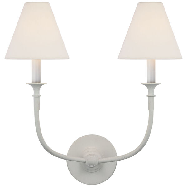 Piaf Double Sconce in Plaster White with Linen Shades by Thomas O'Brien, image 1