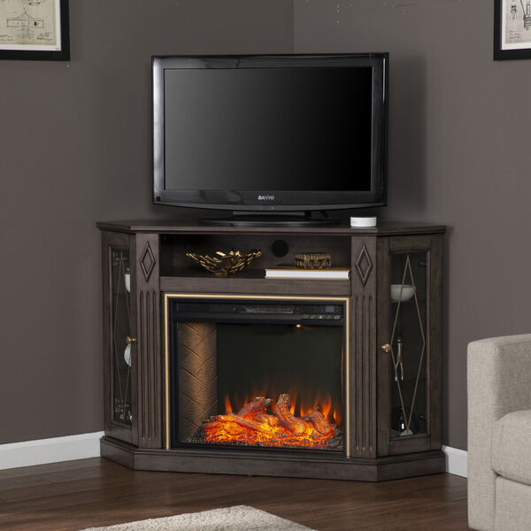Austindale Light Brown Smart Corner Fireplace with Media Storage, image 1