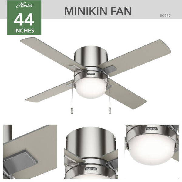 Minikin Brushed Nickel 44-Inch Low Profile Ceiling Fan with LED Light Kit and Pull Chain, image 4