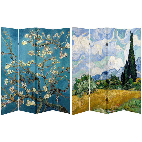 6 ft. Tall Double Sided Works of Van Gogh Canvas Room Divider - Almond Blossoms/Wheat Field, image 1