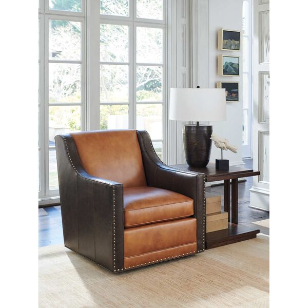 Silverado Walnut Brown Leather Swivel Chair, image 3