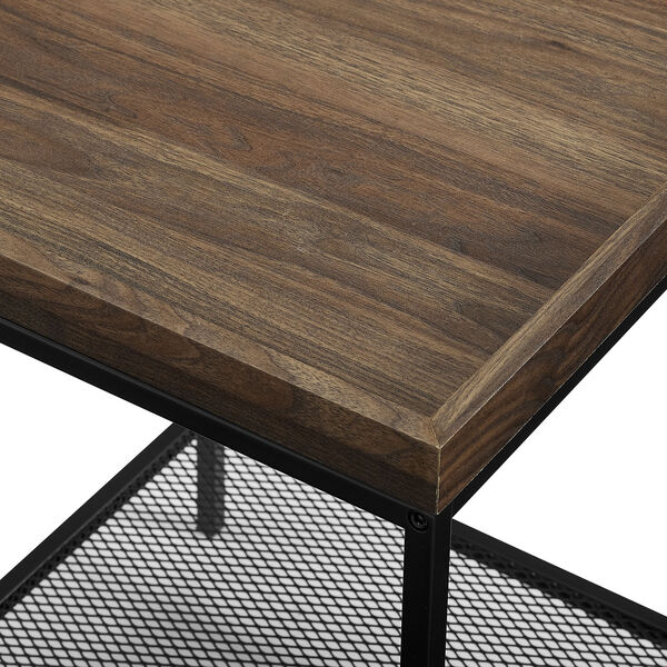 18-Inch Dark Walnut Square Tray Side Table with Mesh Metal Shelf, image 8