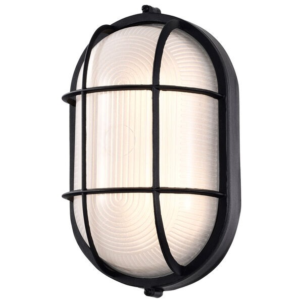 Black LED Oval Bulk Head Outdoor Wall Mount with White Glass, image 2