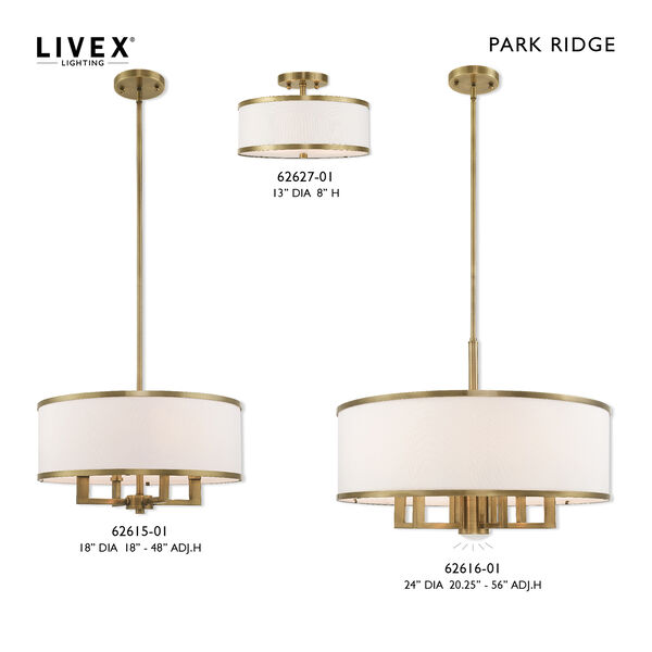 Park Ridge Antique Brass 18-Inch Four-Light Pendant Chandelier with Hand Crafted Off-White Hardback Shade, image 5