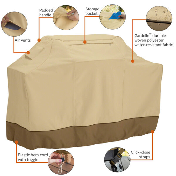 Ash Beige and Brown 64-Inch BBQ Grill Cover and 108-Inch Rectangular Oval Patio Table and Chair Set Cover, image 2