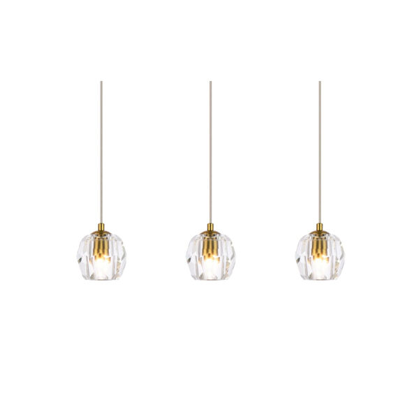 Eren Gold 28-Inch Three-Light Pendant with Royal Cut Clear Crystal, image 3