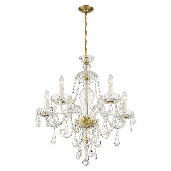 Candace Polished Brass 28-Inch Five-Light Hand Cut Crystal Chandelier, image 2