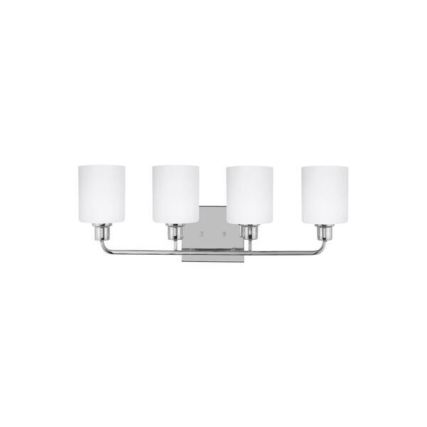 Canfield Chrome Four-Light Bath Vanity with Etched White Inside Shade, image 1