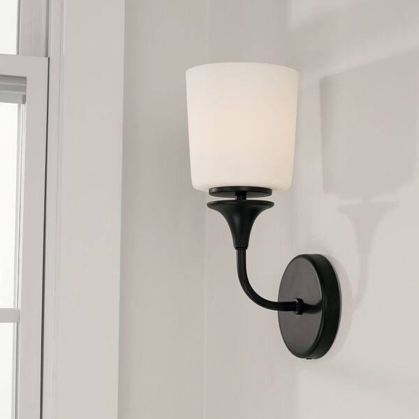 Presley Matte Black One-Light Sconce with Soft White Glass, image 3
