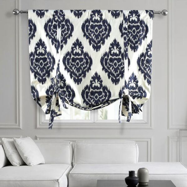 Ikat Blue Printed Cotton Tie-Up Window Shade Single Panel, image 1