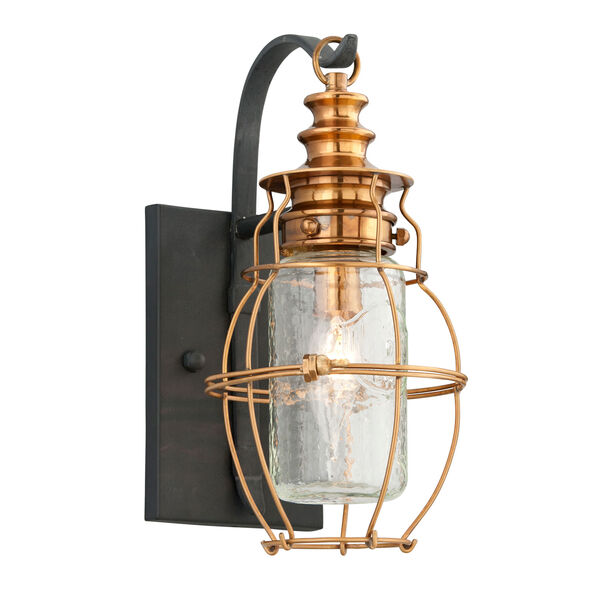Little Harbor Aged Brass One-Light Small Wall Sconce with Forged Black Accents and Clear Antique Glass, image 1