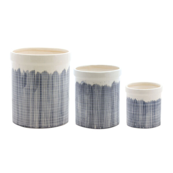 Blue and White Terra Cotta Crock, Set of 3, image 1