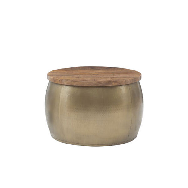 Royce Large Brass Storage Drum with Wooden Lid - (Open Box), image 1