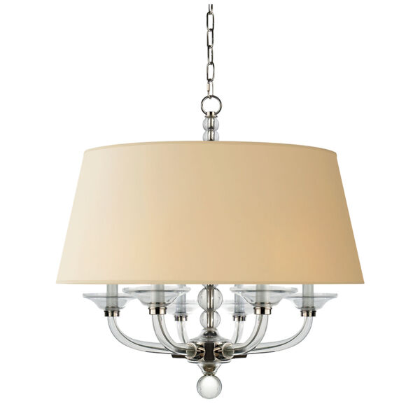 Crystal Stacked Ball Hanging Shade in Polished Nickel and Crystal with Natural Paper Shade by Chapman and Myers, image 1